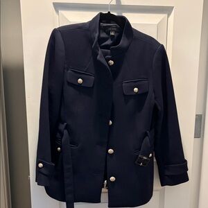 Ann Taylor Navy Military-Style Blazer with Gold Buttons and matching suit pants